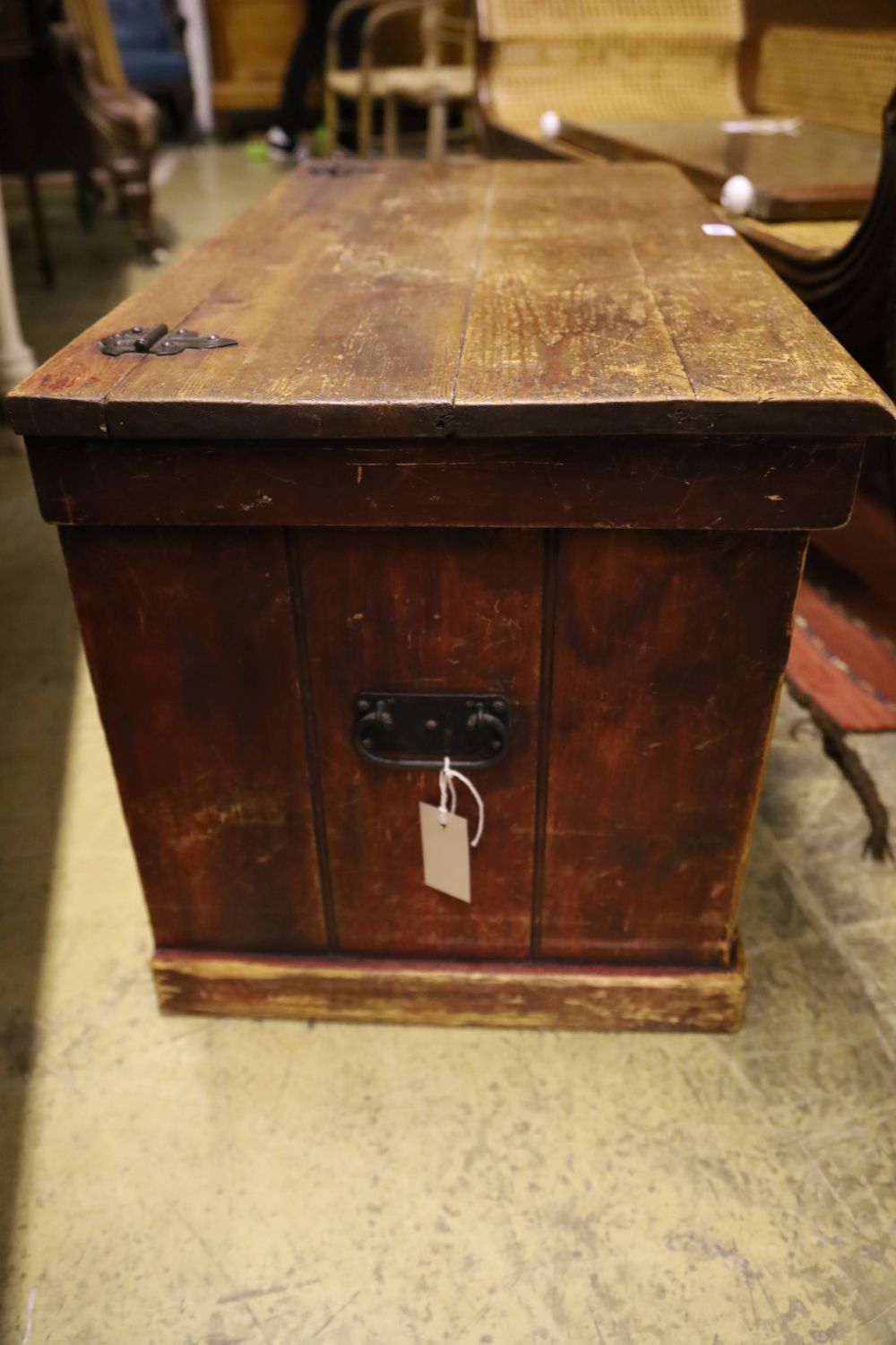 A Victorian pine trunk, width 85cm, depth 43cm, height 46cm